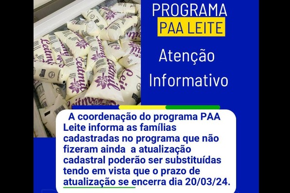 Prazo para atualização do Programa PAA Leite encerra amanhã em Davinópolis