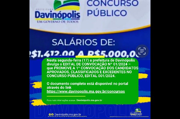 Prefeitura de Davinópolis realiza primeira convocação dos aprovados no concurso público 2024
